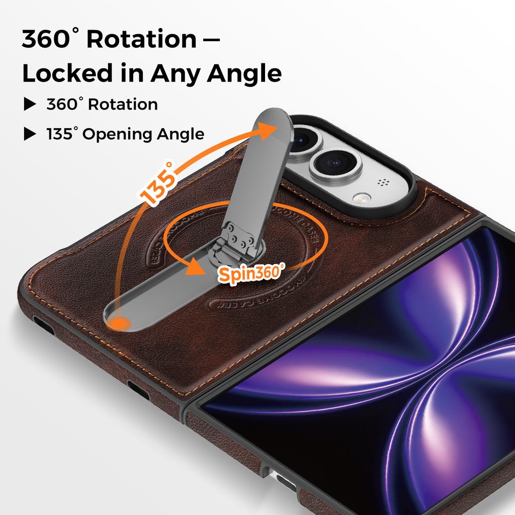 Magnetic Fold Bracket Phone Case For Iphone Duo Fold Leather 360° Rotating Stand For Magsafe Wireless Charging Back Cover