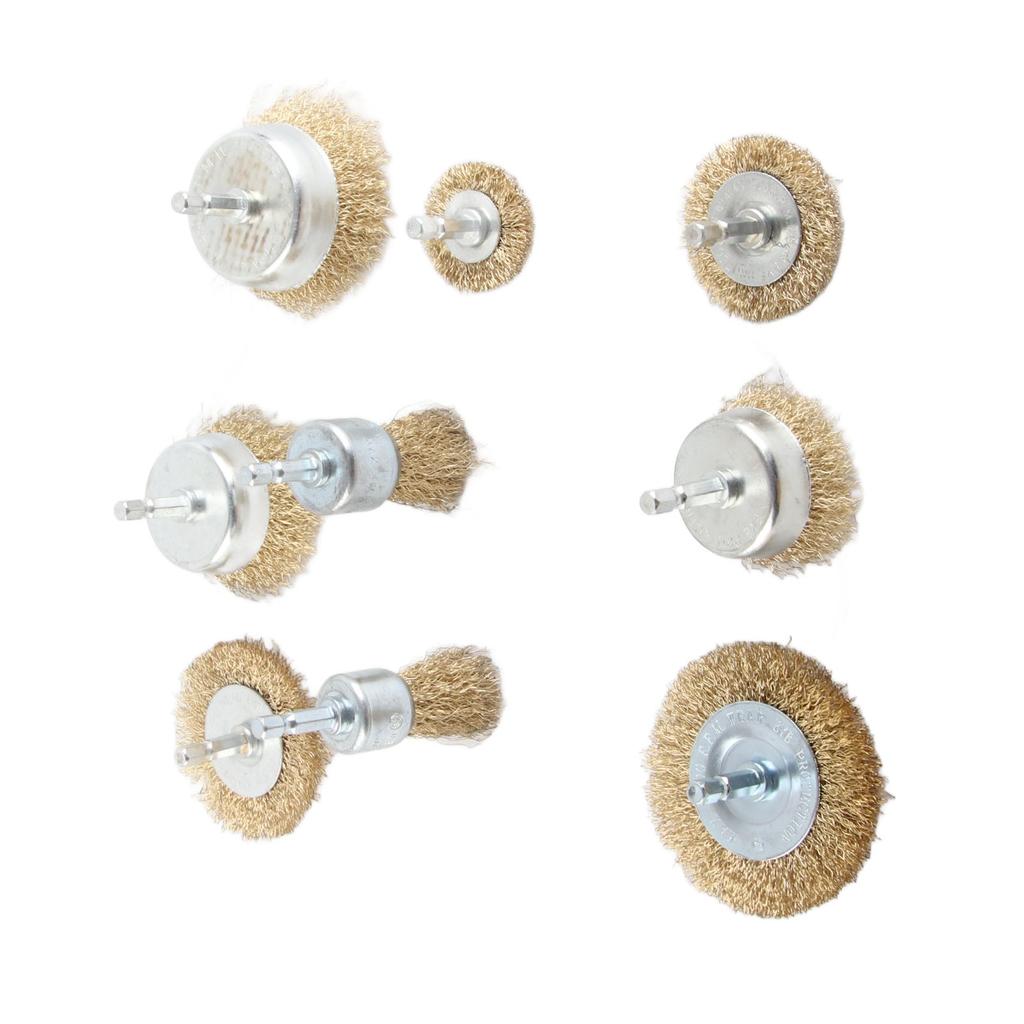 9Pcs Drill Wire Brush Wheel End Cup 14in Hex Shank Accessory Set Kit for Wood Metal