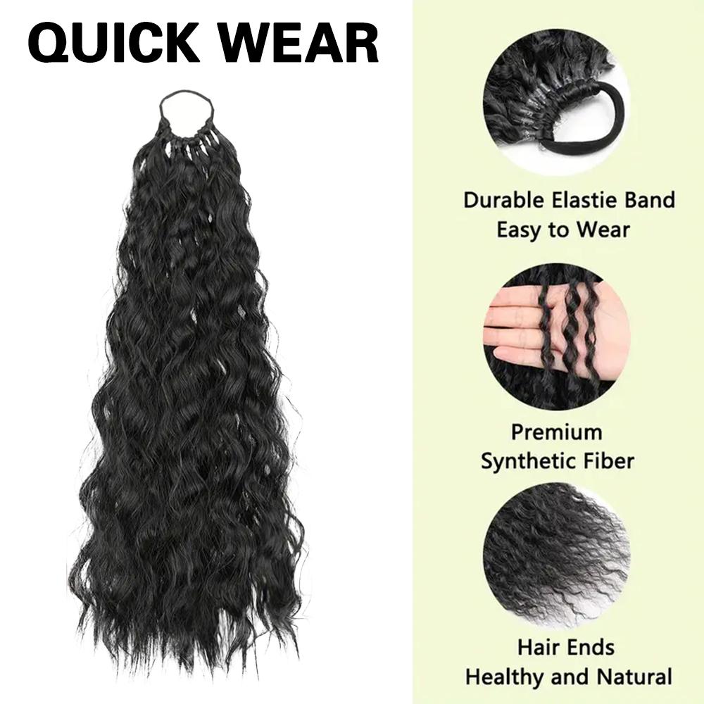 MISS WIG Synthetic Long Ponytail Extensions Braided Pony Tail Hairpiece Rubber Band Hair For Women Daily Wear