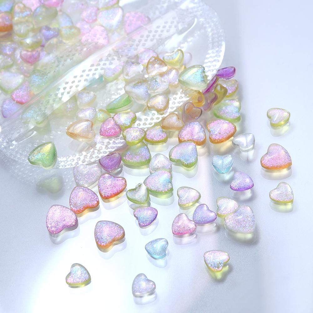 100pcs 3D Transparent Colorful Love Heart Charm Nail Art Rhinestone Decoration DIY Manicure Accessories Nail Stylist Supplies