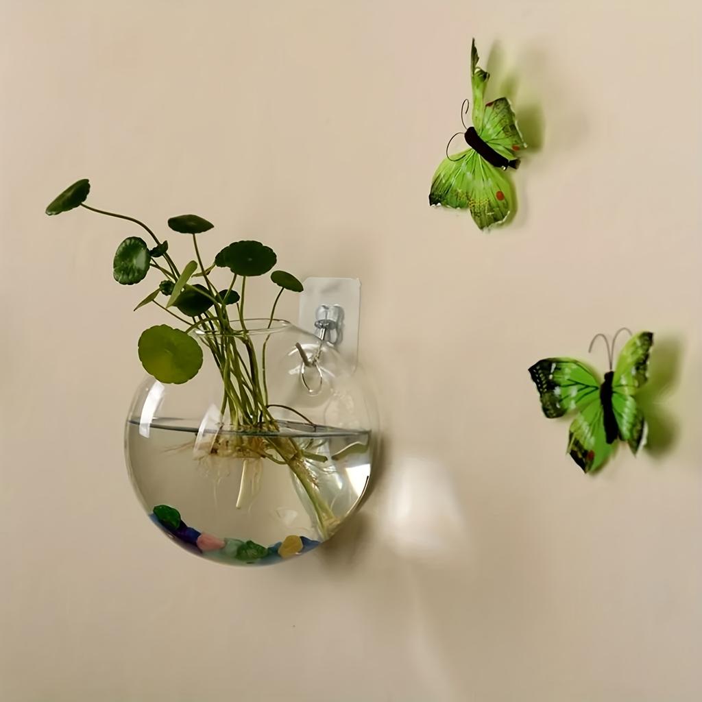 1pc Transparent Glass Hydroponic Flower Pot Modern Decorative Style Bonsai Pot Wall-Mounted Semi-Circular Fish Tank