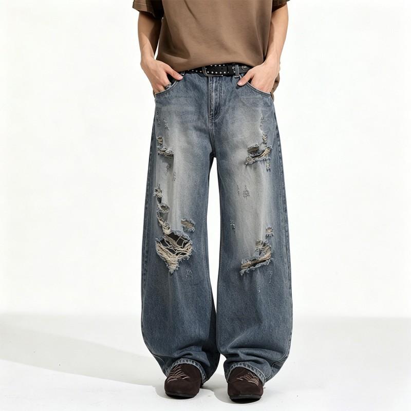 Mens Distressed Oversized Wide Leg Jeans