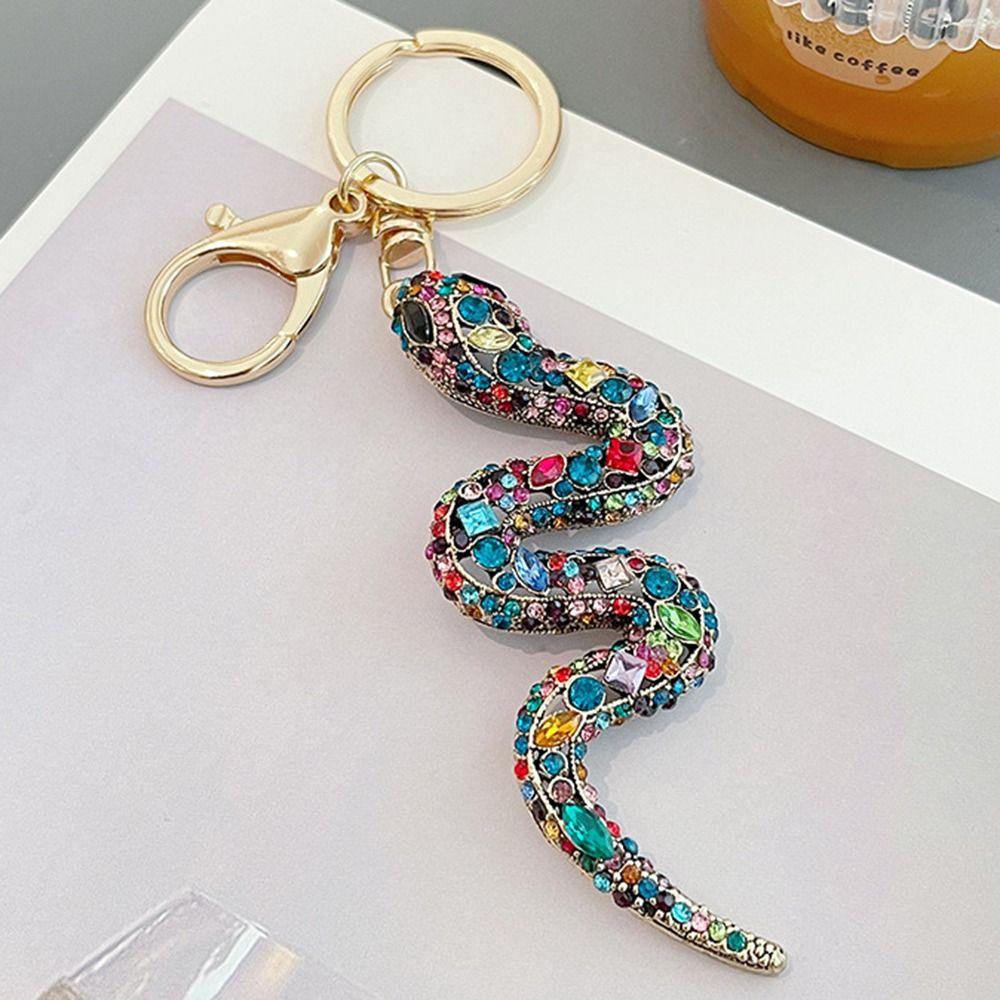 Mixed Color Rhinestone Snake Keychain Fortune Women's Bag Pendant  Year of Chinese