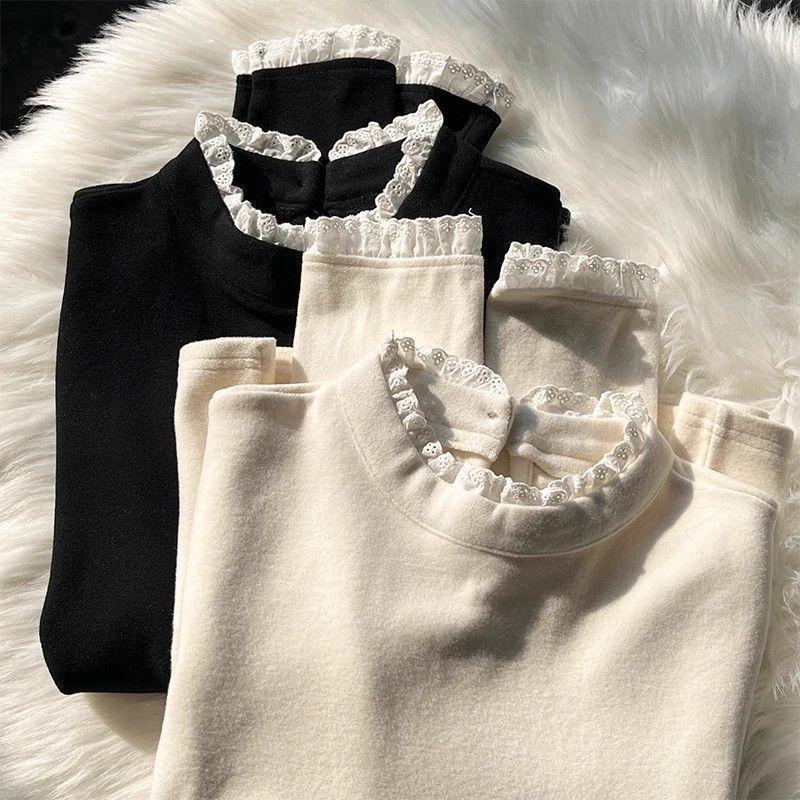 

Lace High-Neck Thermal Long-Sleeve Women s Top - Autumn/Winter 2025 Korean Style Base Layer XL абрикосовий