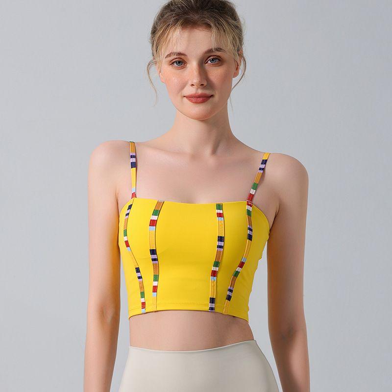 Export Cross-Border Colorful Thread Patchwork Nude Feel Sports Bra Underwear Running Beautiful Vest Gym Yoga Clothing Top Women