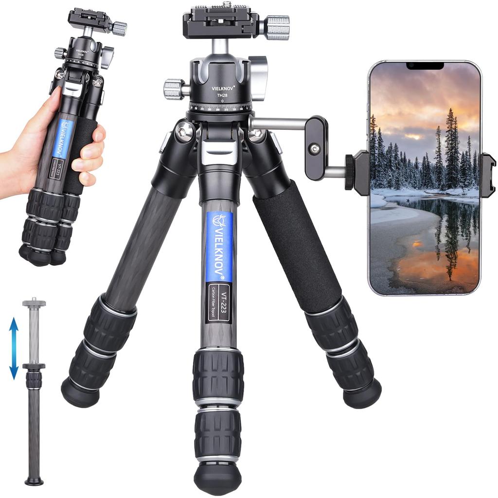 VIELKNOV Carbon Fiber Low Center of Ball Head with External Center Tabletop Compatible with 10kg Load Carrying Bag Ideal for Travel Tripod, Gravity,