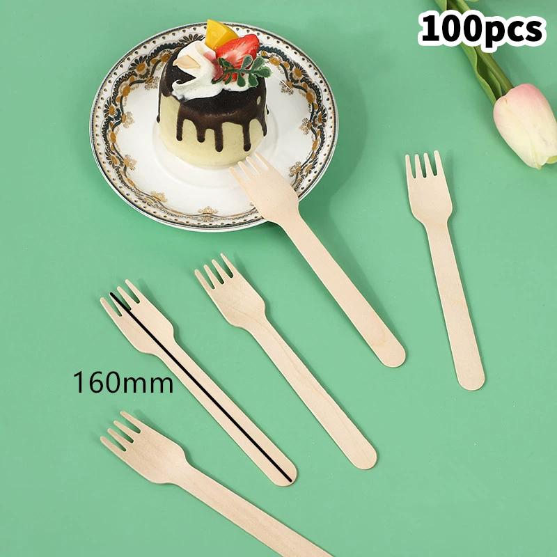100Pcs Disposable Mini Wooden Spoon Fruit Dessert Forks Spoons Ice Cream Spoon Western Wedding Party Tableware Kitchen Accessory