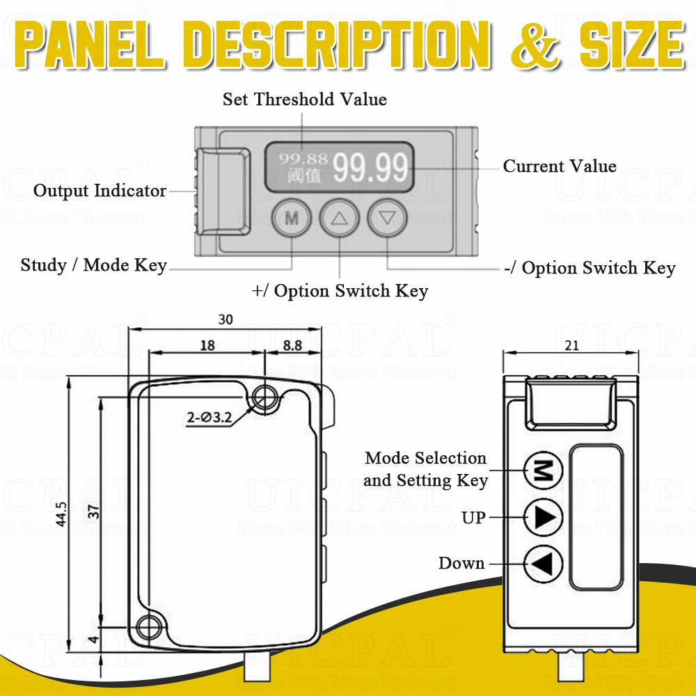 Laser Displacement Distance Sensor Thickness Measurement Height Sensor High Precision 1.111mm Analog 181 Output Transmitter