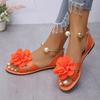 Damen Flache Slip-on Sandalen mit Perlen- und Blumendekor, Übergröße Komfort Bequeme Tägliche Schuhe
