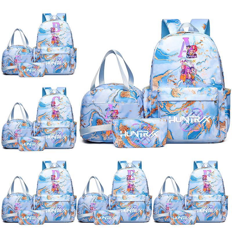 3Pcs/set Anime English Letter A-Z Printed Backpack with Pencil Case Handbag for Teenager Student Girl Boy Bookbag Travel Bag