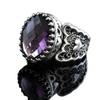 Luxus Glitzer Oval Lila Imitation Edelsteine Antik Silber Herz Ausgeschnitten Breite Ringfläche Ringe für Damen Bankett Schmuck