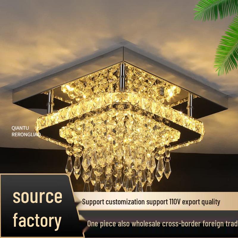 Modern Square Crystal LED Ceiling Light for Hallway, Foyer, Dining Room, or Balcony