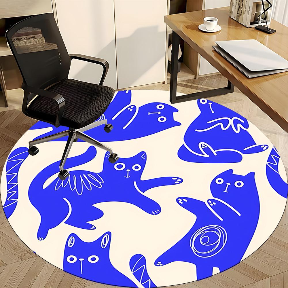 1pc Cat Pattern Office Round Area Rug, Indoor Mat Suitable For Office, Under Office Chairs Bedroom Living Room Home Decor, Room Deco
