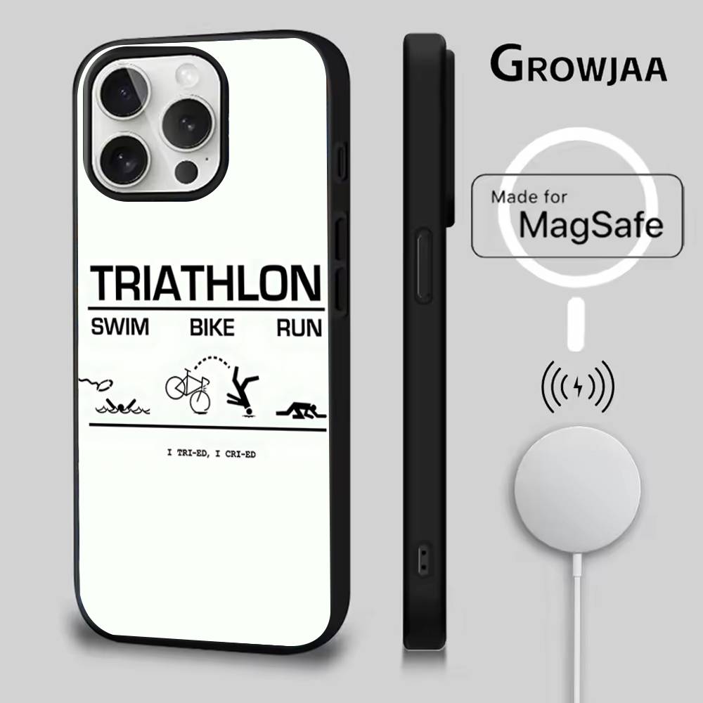 Triathlon Schwimmen Radfahren Laufen Handyhülle Für iPhone 17,16,15,14,13,12,11,Pro,Max,Plus,Mini,SE4,E Magnetisch Magsafe Kabelloses Laden iPhone16e