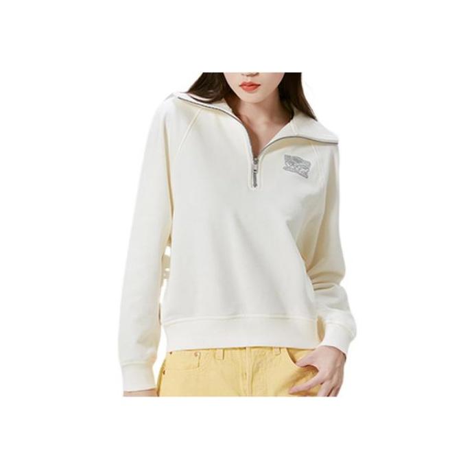 Levis FW22 Solid Color Zip Collar Long Sleeve Sweatshirt Women Sweatshirt White A5194-0001