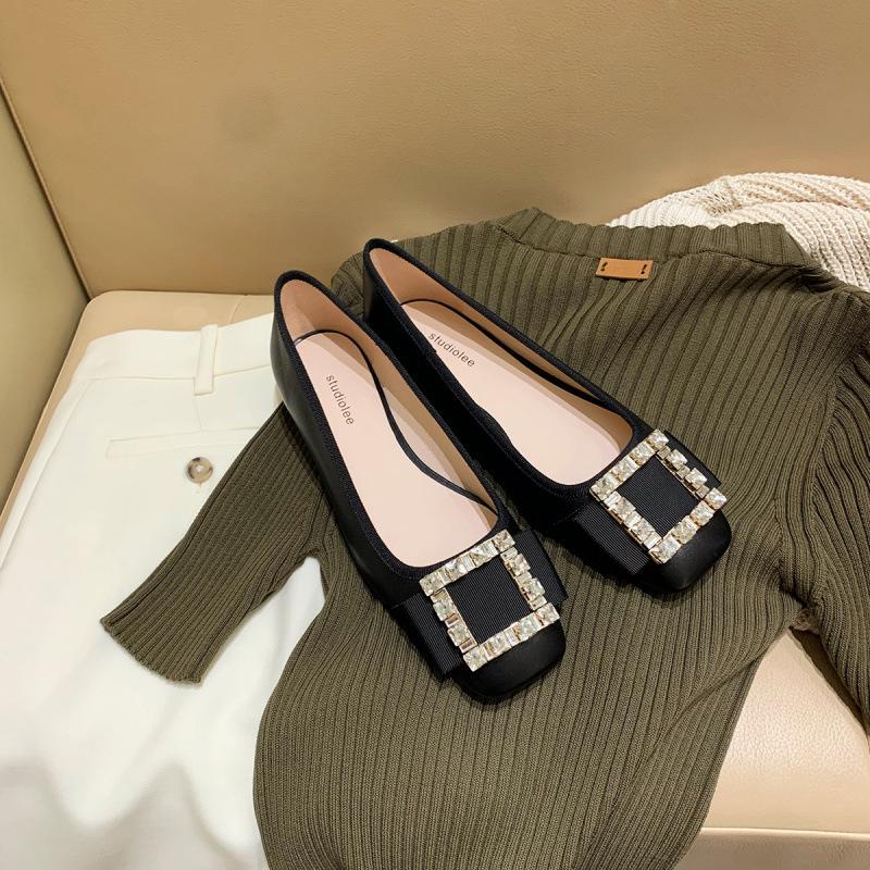 Shoes Classic Rv Temperament Square Buckle Rhinestone Commuting Low Heel Versatile Single Shoes Women's Autumn
