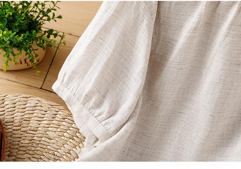 Women's Summer 2026 Imitation Han Linen Short-Sleeve T-Shirt - Artistic Solid Color Design