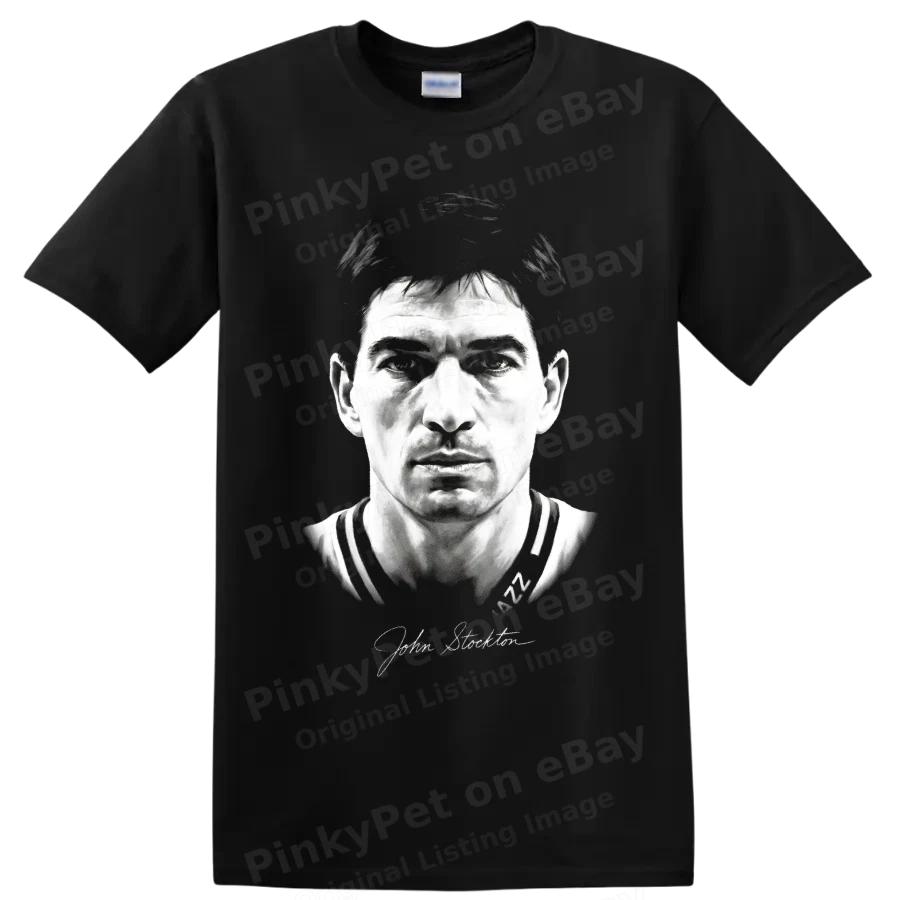 John Stockton Basketball Player Portrait Number 12 Graphic T Shirt Fan Tee Gift