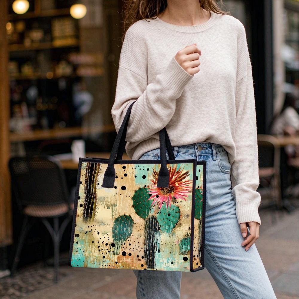 Desert Cactus Printed Casual Tote Bag Large Capacity Reusable Daily Shoulder Bag for Shopping Travel