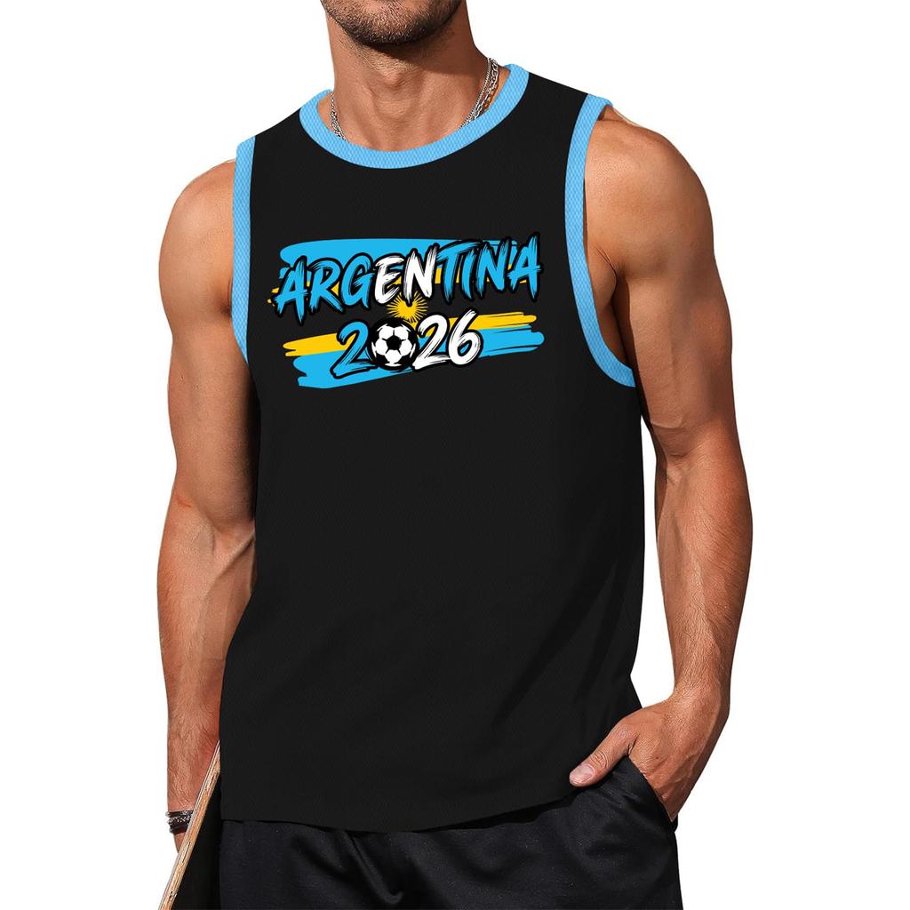 Men’s Sleeveless Crew Neck Tank Top with Soccer Print and USA 2026 Lettering for Outdoor Sports and Casual Wear