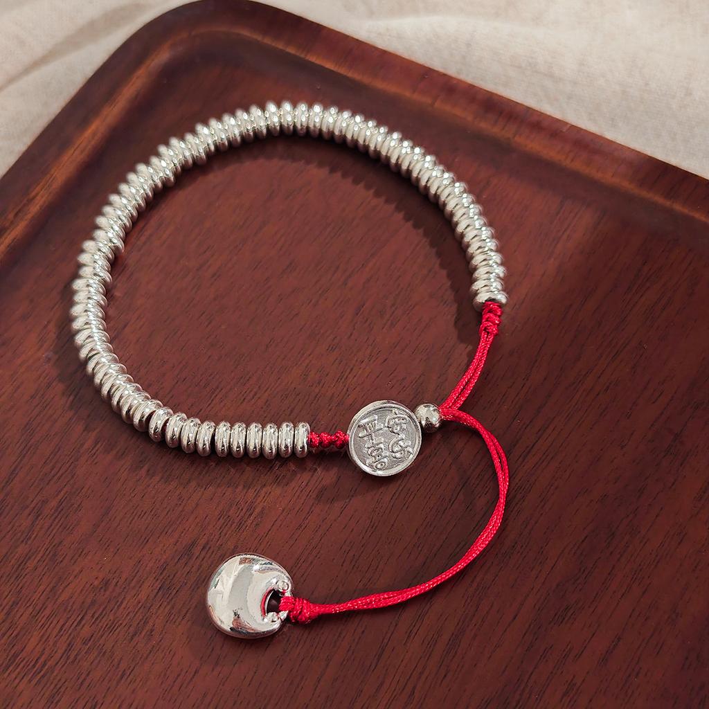 Retro Peace And Joy Coiled Red Rope Bracelet, National Style Design Temperament Jewelry Women