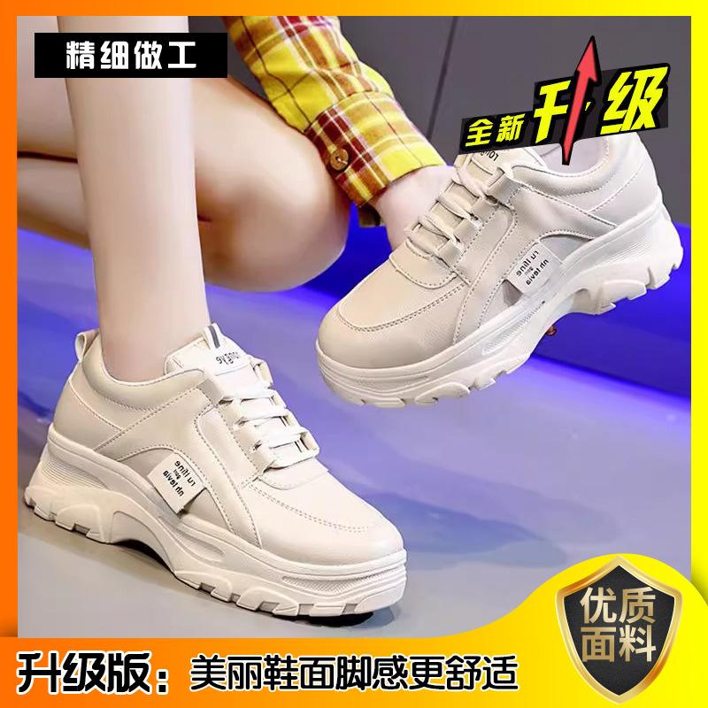 Dad Shoes Women's Sports and Leisure Shoes Spring New Single Shoes Heightened Platform Women's Shoes Velvet White Shoes