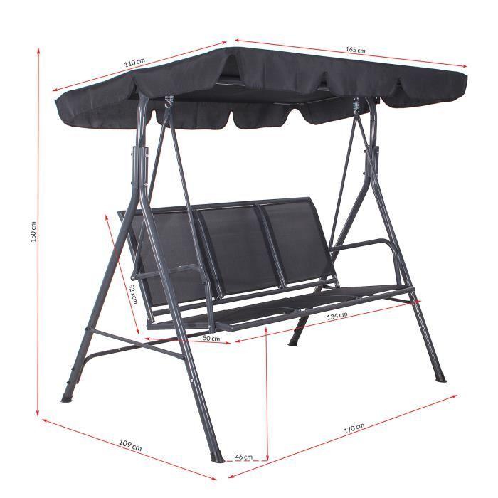 Balançoire de jardin - SPRINGOS - Modèle Fiona - 3 personnes - Toit réglable - Métal durable