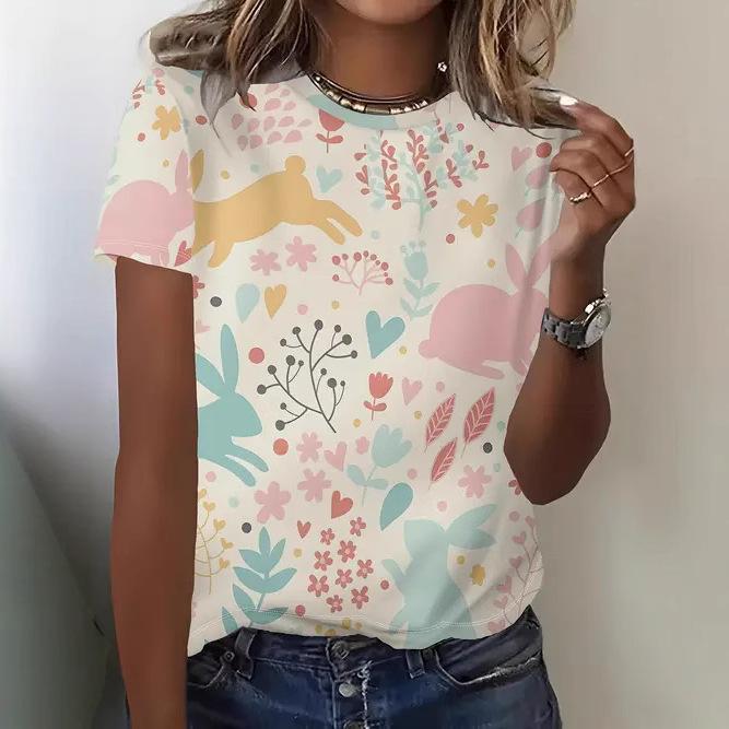 Damen Sommer 3D-gedruckt Neues lässiges kurzärmeliges Blumen-Top T-Shirt