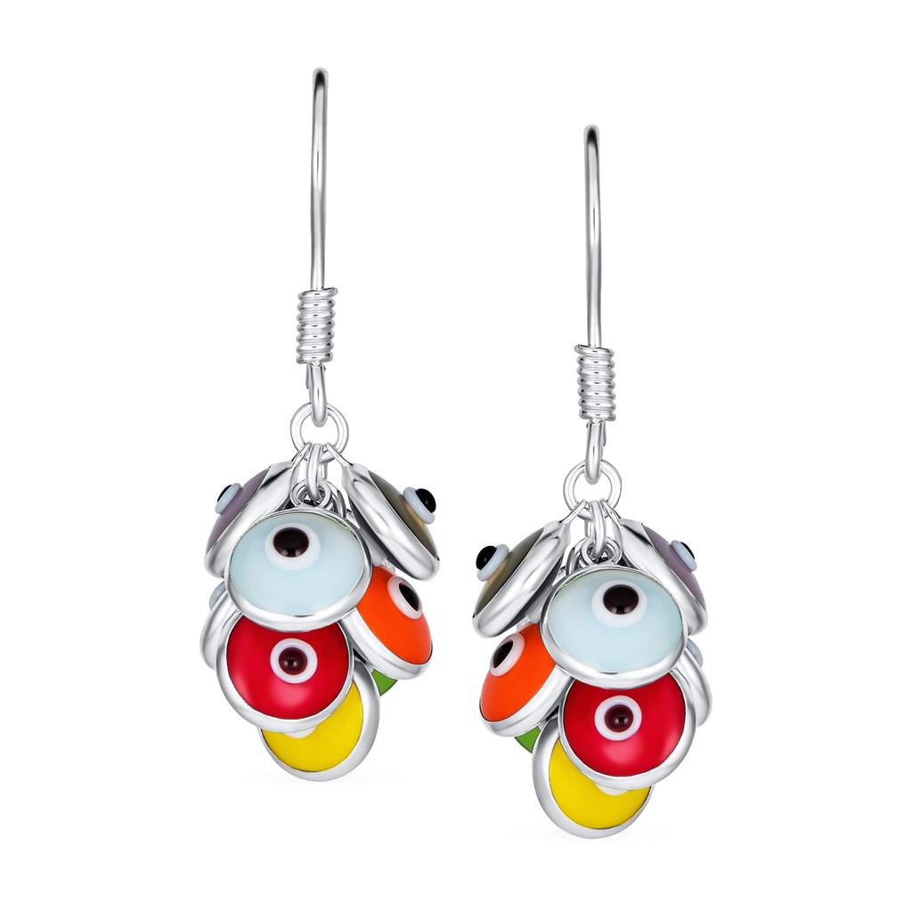 evil eye charm dangle earrings for women and teens for spiritual Made in Turkey from glass and sterling silver and attached with fish "Multi-colored,