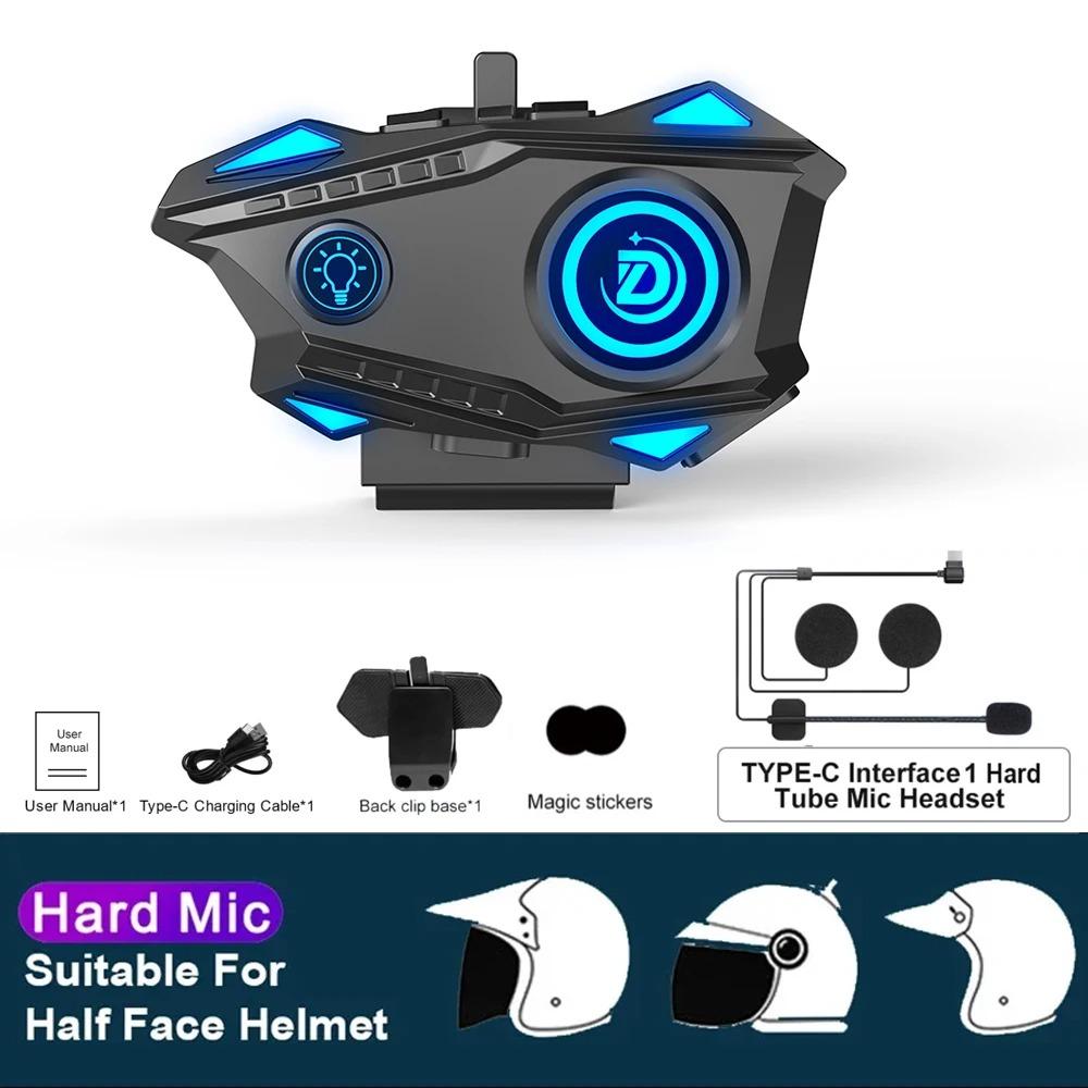 JYD-C68 Motorcycle Helmet Bluetooth Headset BT5.4 Handsfree Call Wireless Noise Reduction Waterproof Headphone with RGB Light For Motocross Rider