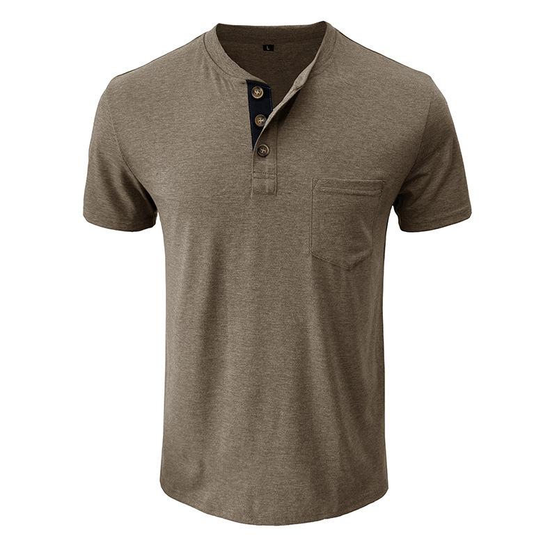 Men's Casual Henley Neck Short Sleeve T-shirt with Chest Pocket