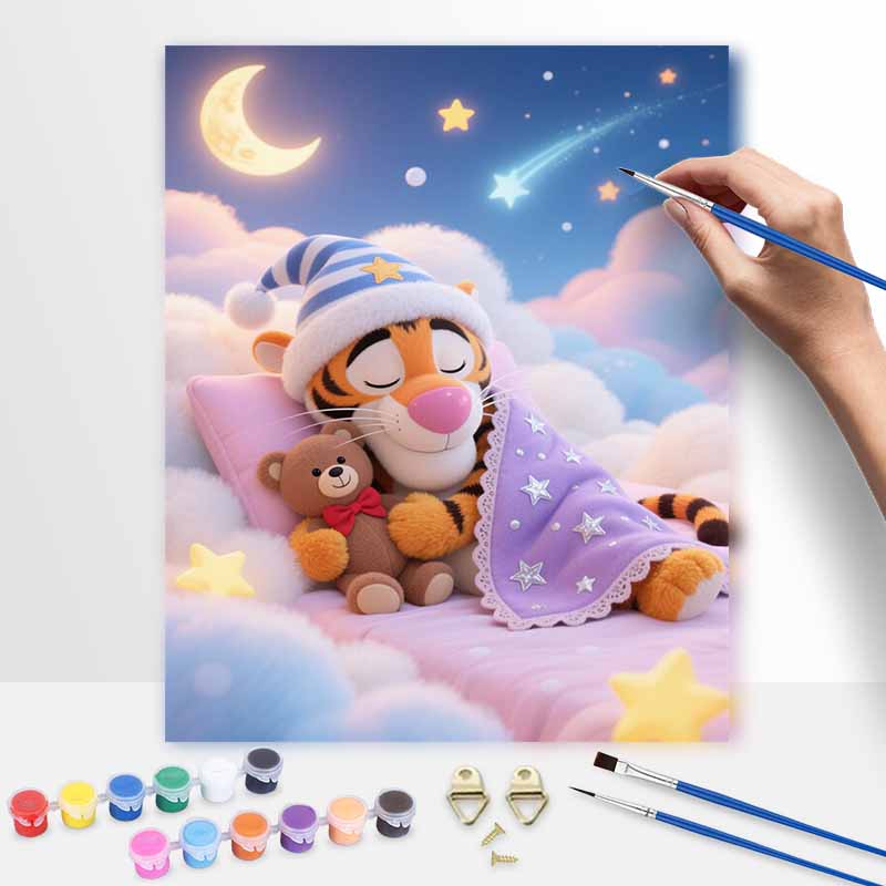 Disney tiger sleeping with teddy bear oil painting hand painting coloring painting handmade diy home decoration gift 20x30cm