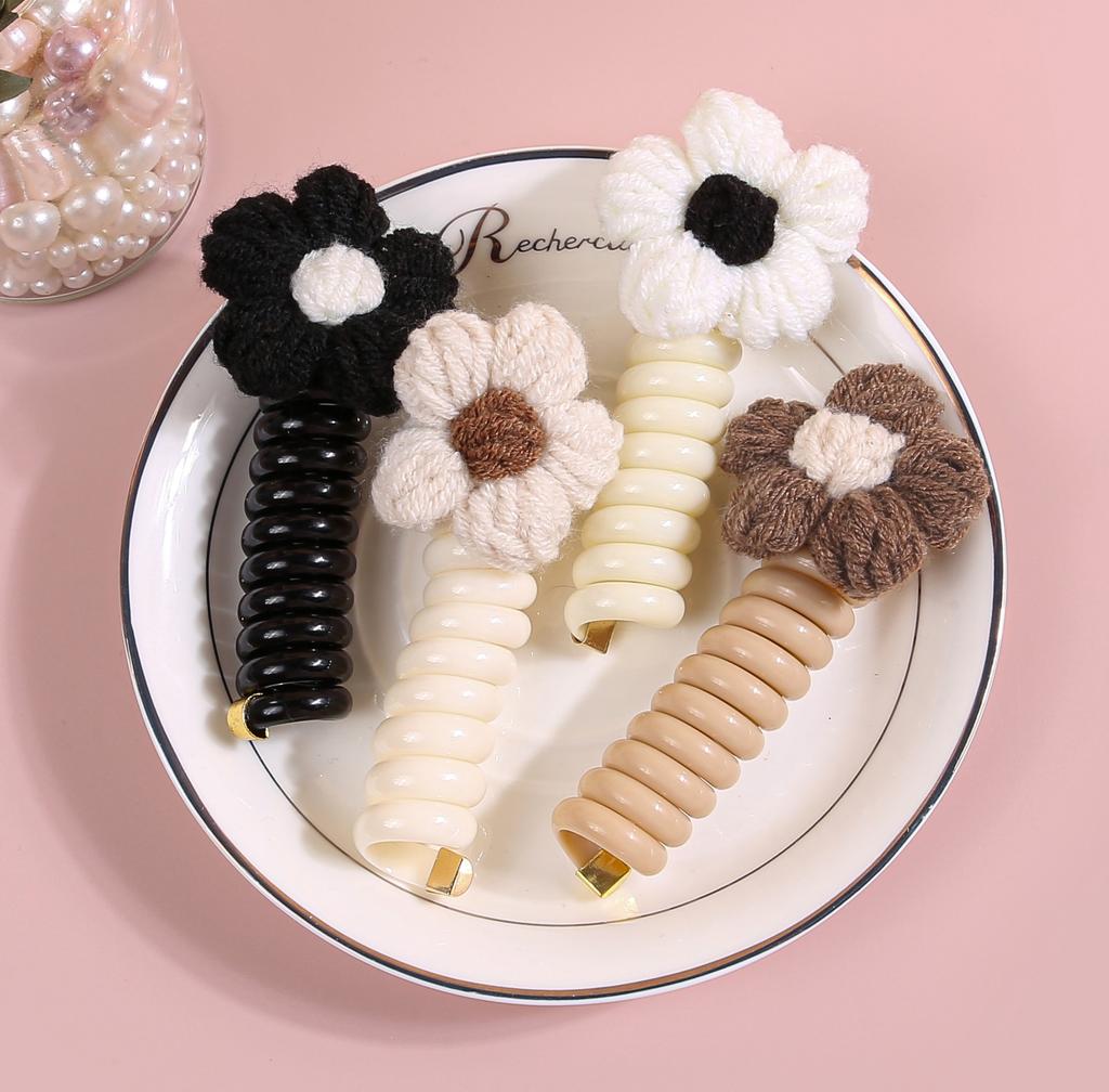 4/8pcs Wool Flower Elasticity Hair Band Elastic Telephone Wire Line Floral Hair Rope For Kid Scrunchies Headbands Headwear