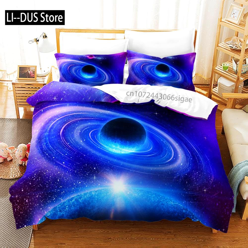 New Space Galaxy Aurora Sunset Glow Bedding Set Single Twin Full Queen King Size Sky Stars Cloud Bed Set Aldult Kid Duvetcover 5