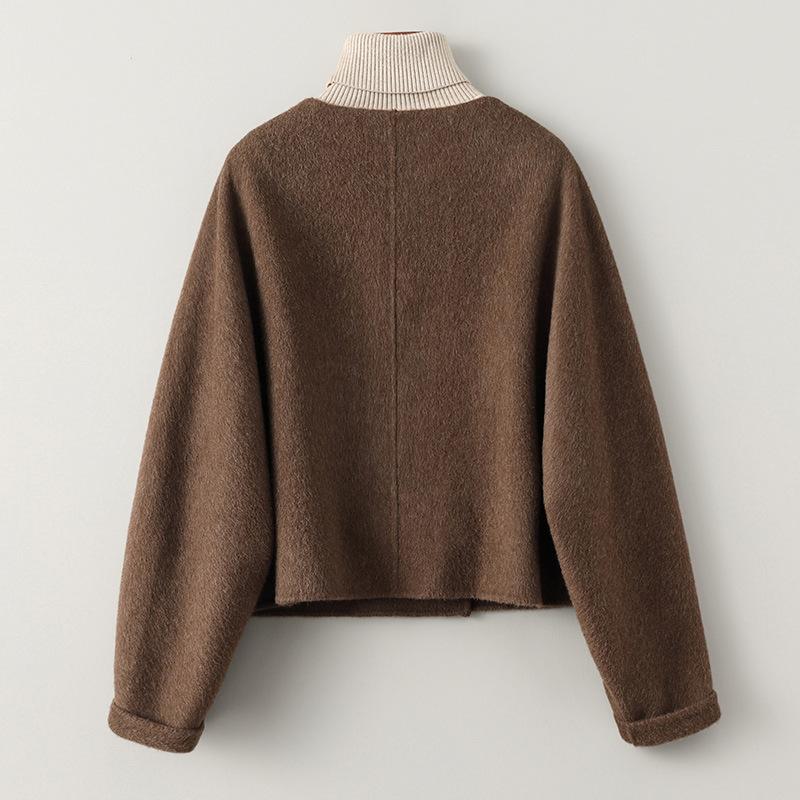 Spring New Double-sided Cashmere Coat Women's Short Round Neck Temperament Versatile Woolen Coat Small