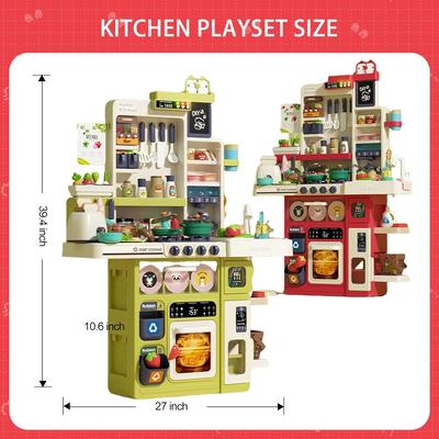 100CM Kids Kitchen Playset with Sound & Light Cooking Stove with Steam Play Sink Toy Pretend Play Food Toys for Boys Girls Gift