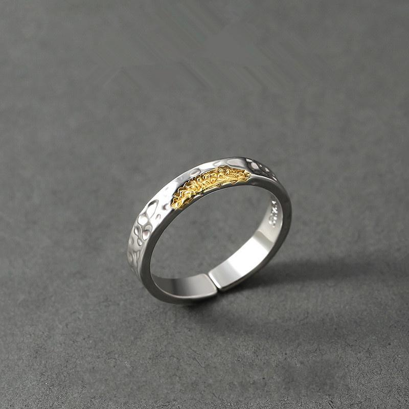 Vintage Gold Unregelmäßige Pit Muster Ring Männlichen Schmuck Mode Persönlichkeit Männer Einzigen Ring Silber 925 Junge Finger Zubehör