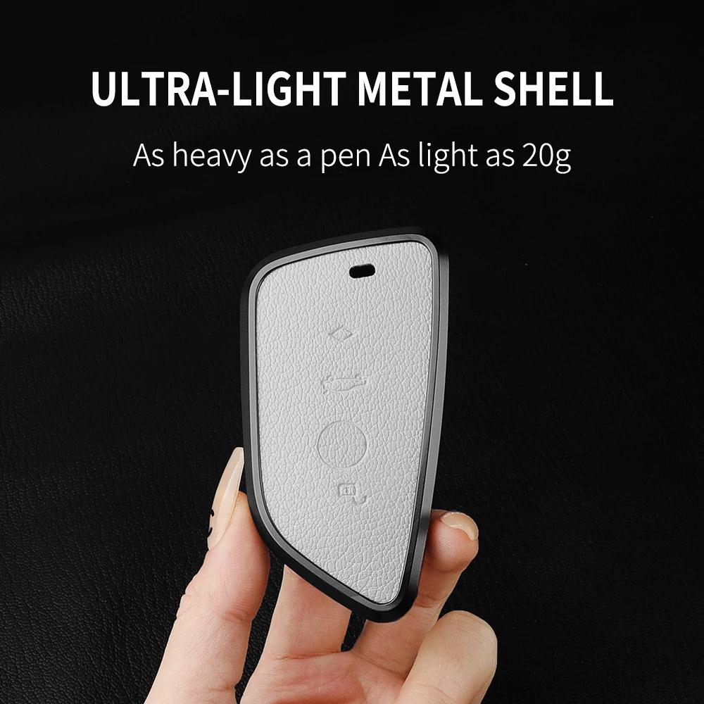 Aluminium Alloy Goatskin Car Key Case Cover For Bmw 1 3 5 7 Series X1 X3 X5 X7 F20 F48 F15 F16 G20 G28 G22 G23 G30 G12 Keychain