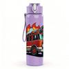 1PC Fire Truck Flame Silhouette 750ml Color Plastic Sports Water Bottle Leakproof Flip Straw Lid Suitable for Sports Office Home Use