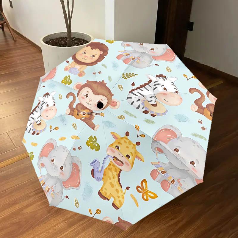 1PC Zoo Animals Instruments Umbrella-8-Rib Reinforced Portable Folding Travel Suitable for All Seasons Outdoor Daily Use-G382