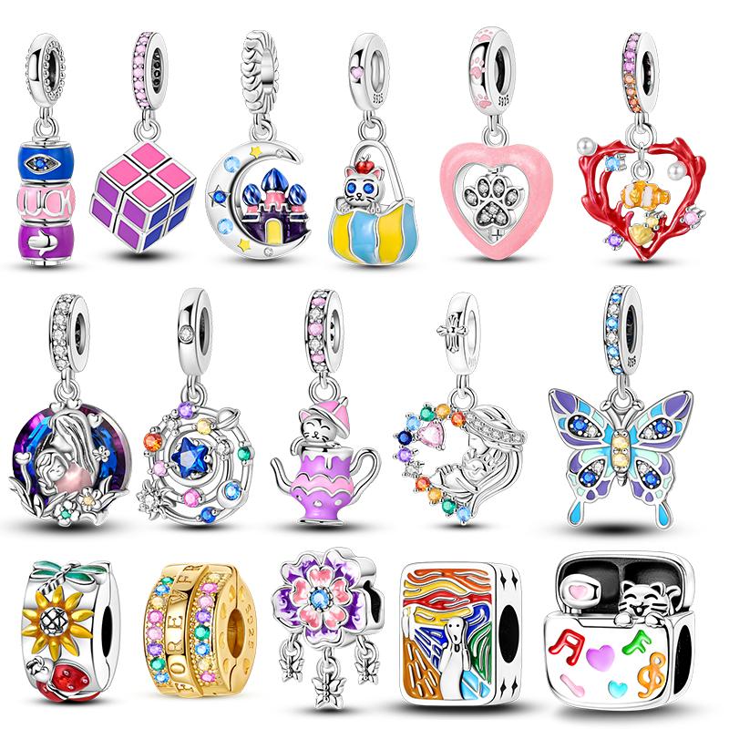 Charm 925 Silver Beads Pendant Magic Cube Butterfly Cat Dangle Fit Original Bracelet Necklace Charms Jewelry Gift