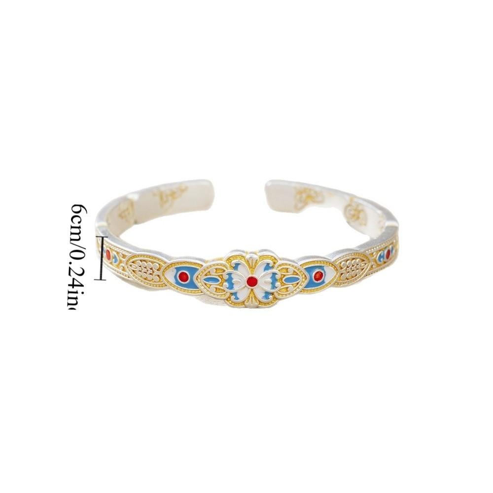 Flower Enamel Lotus Hand Bangle Hand Jewelry Retro Opening Hand Ring  Student
