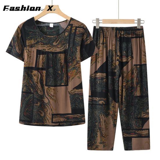 Fashion Pajamas Two Piece Set Set T-shirt Pants Set Women's Summer Pajamas for Mom