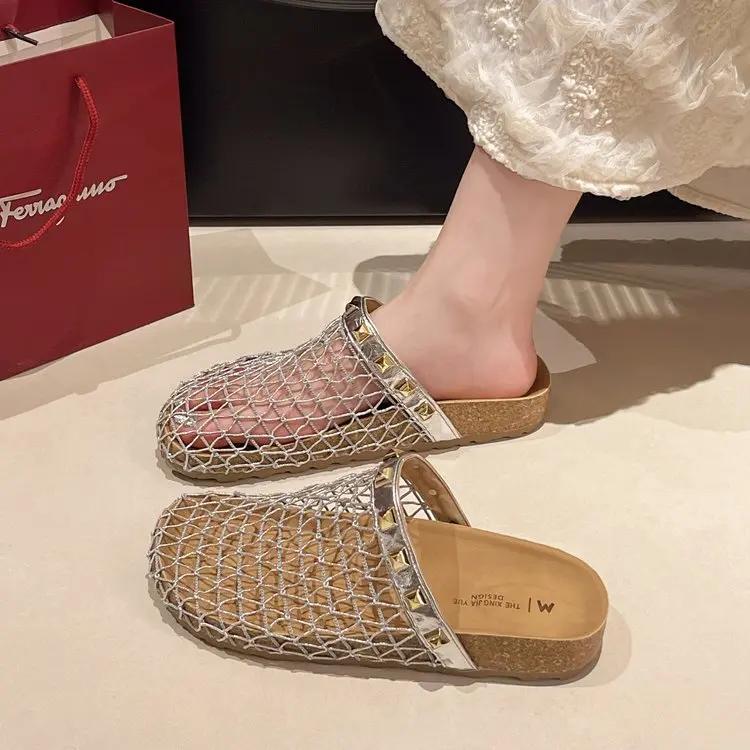 

Fashion Fashion Women Slippers Summer New Women Round Head Sandals Hot Water Flats Home Slippers Slides Women Zapatos De Mujer 35 серебряный