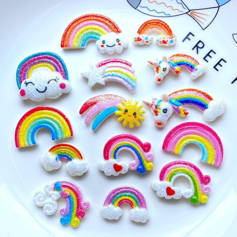 

10pcs New Resin Cute Mixed Bright Rainbow Series Flat Back Cabochon Scrapbook Kawaii DIY Embellishments Accessories