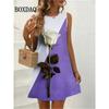 Summer Fashion Cat Pattern 3D Print Dresses Women Casual Sleeveless Flowers Beach Short Dress