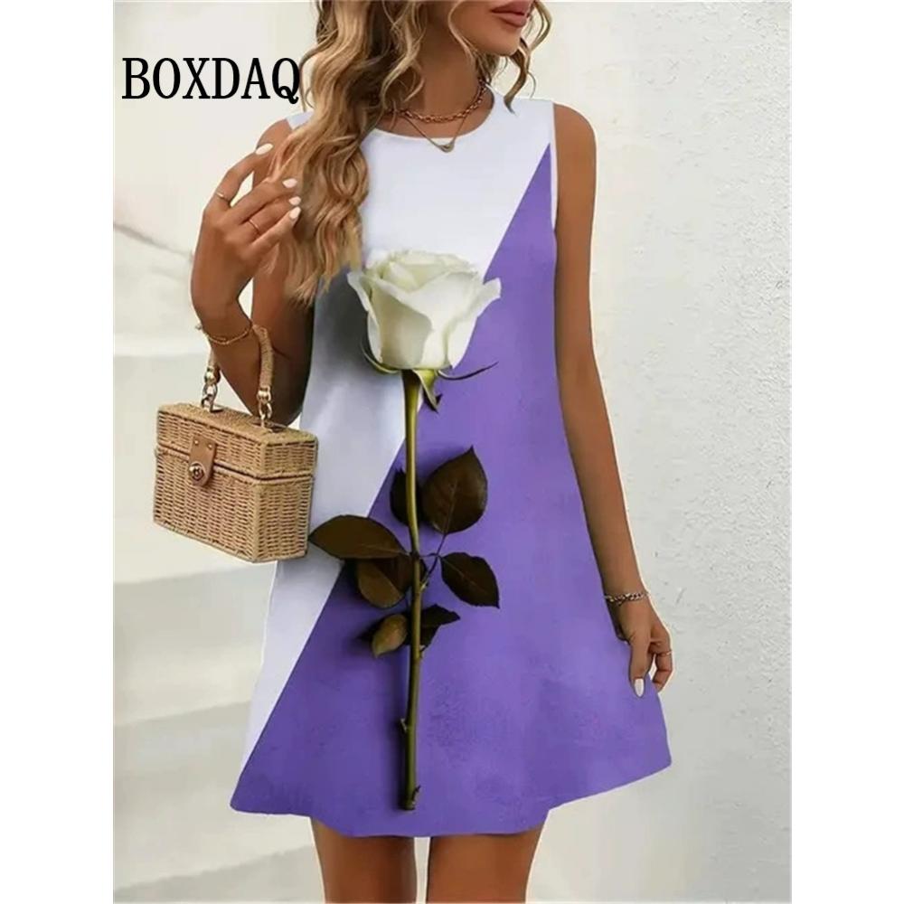 Summer Fashion Cat Pattern 3D Print Dresses Women Casual Sleeveless Flowers Beach Short Dress