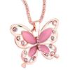 Fashion Women Rose Gold Opal Butterfly Charm Pendant Long Chain Necklace Jewelry