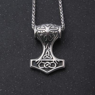 316L Stainless Steel Thor's Hammer Necklace - Norse Viking Pendant with Celtic Trinity Design for Men's Magick Talisman Jewelry