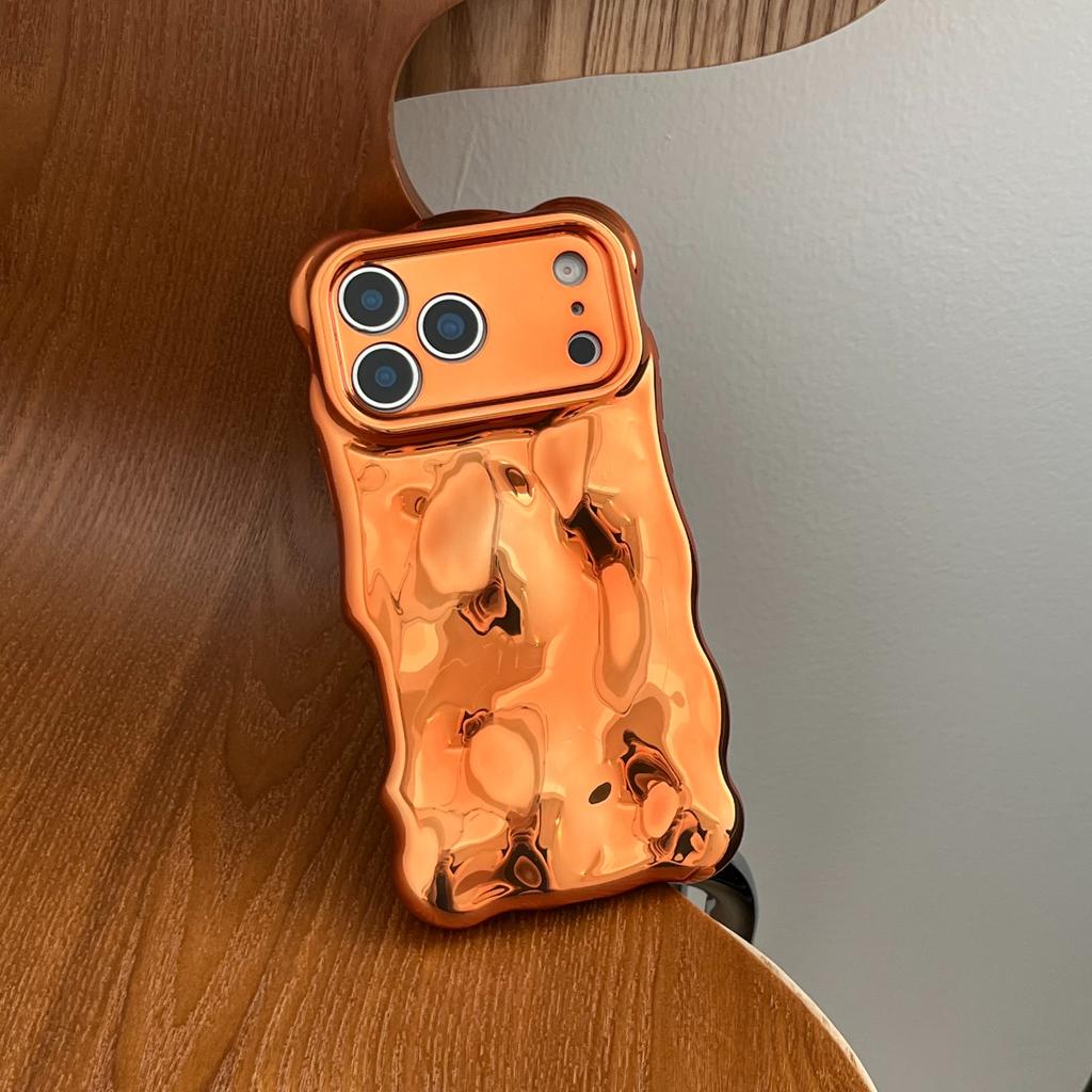 3D Meteorite Water Ripples Wave Soft TPU Case for iPhone Air 11 12 13 14 15 16 17 Pro Max Camera Protection Glossy Orange Cover